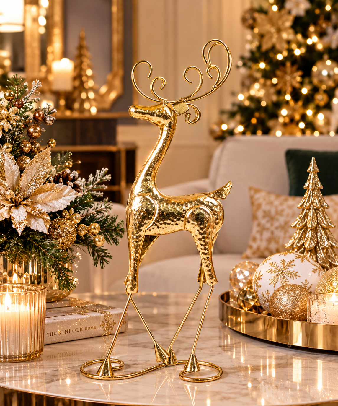 Reno Decorativo Metálico Navideño Dorado de Lujo