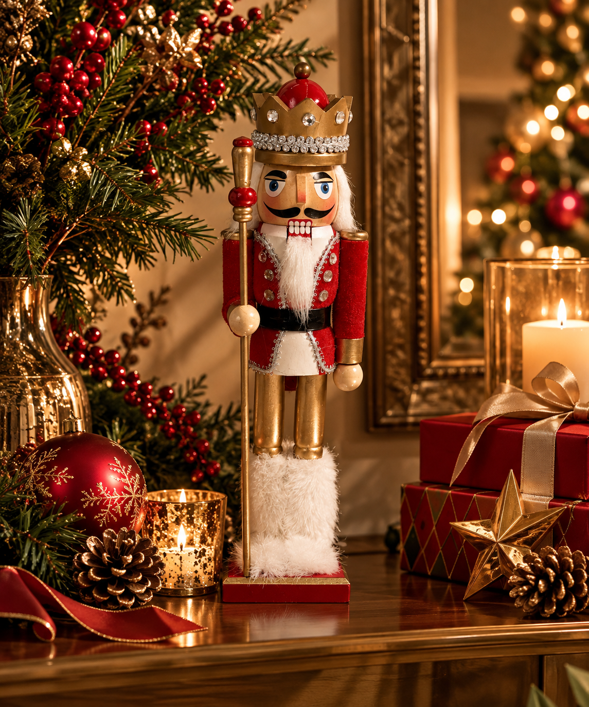 Cascanueces Navideño Decorativo Rojo y Dorado con Corona | DecoHouse