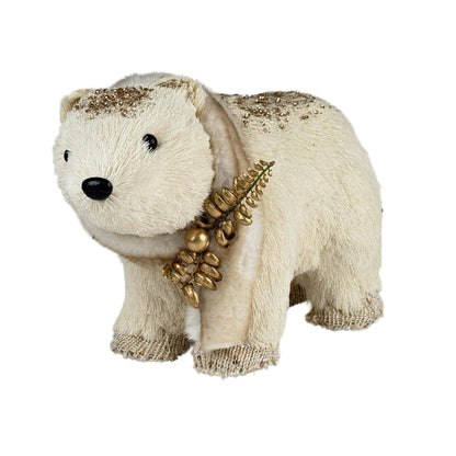Oso Polar Artesanal Navideño con Detalles Dorados y Textura Natural