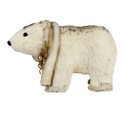 Oso Polar Artesanal Navideño con Detalles Dorados y Textura Natural