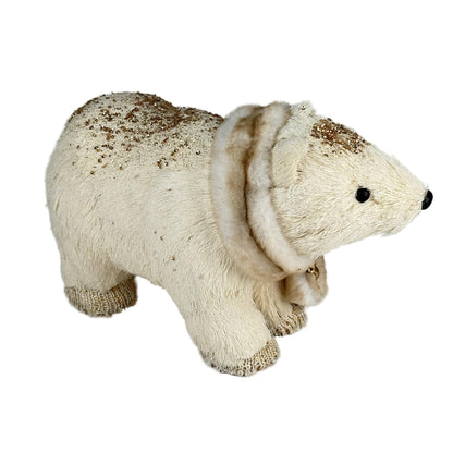 Oso Polar Artesanal Navideño con Detalles Dorados y Textura Natural