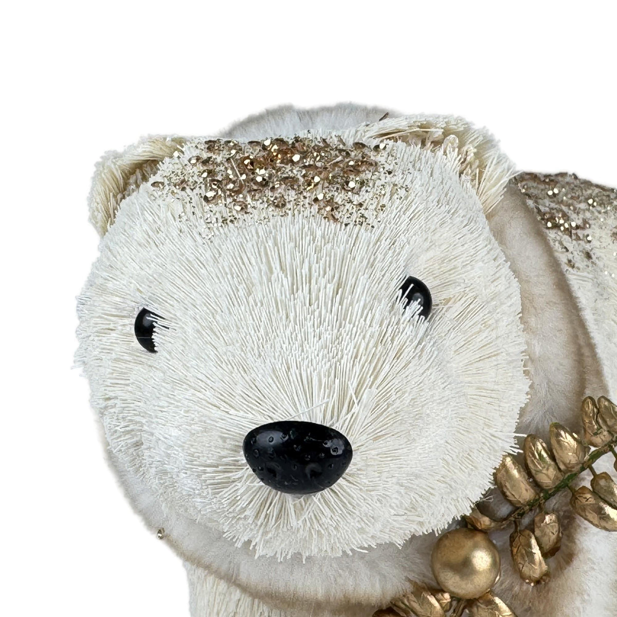 Oso Polar Artesanal Navideño con Detalles Dorados y Textura Natural