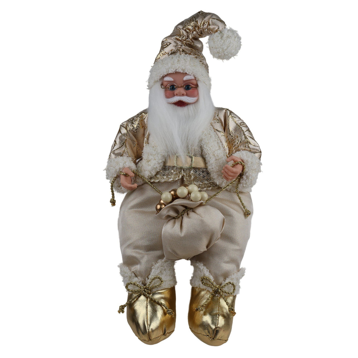 Papá Noel Sentado de Lujo en Dorado y Marfil