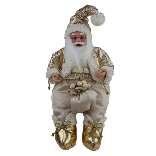 Papá Noel Sentado de Lujo en Dorado y Marfil