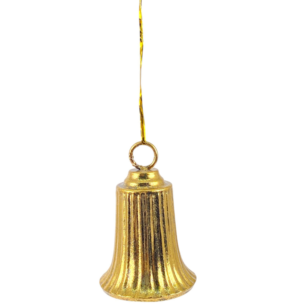 Campana Navideña Dorada Acanalada – Ornamento Colgante de Lujo
