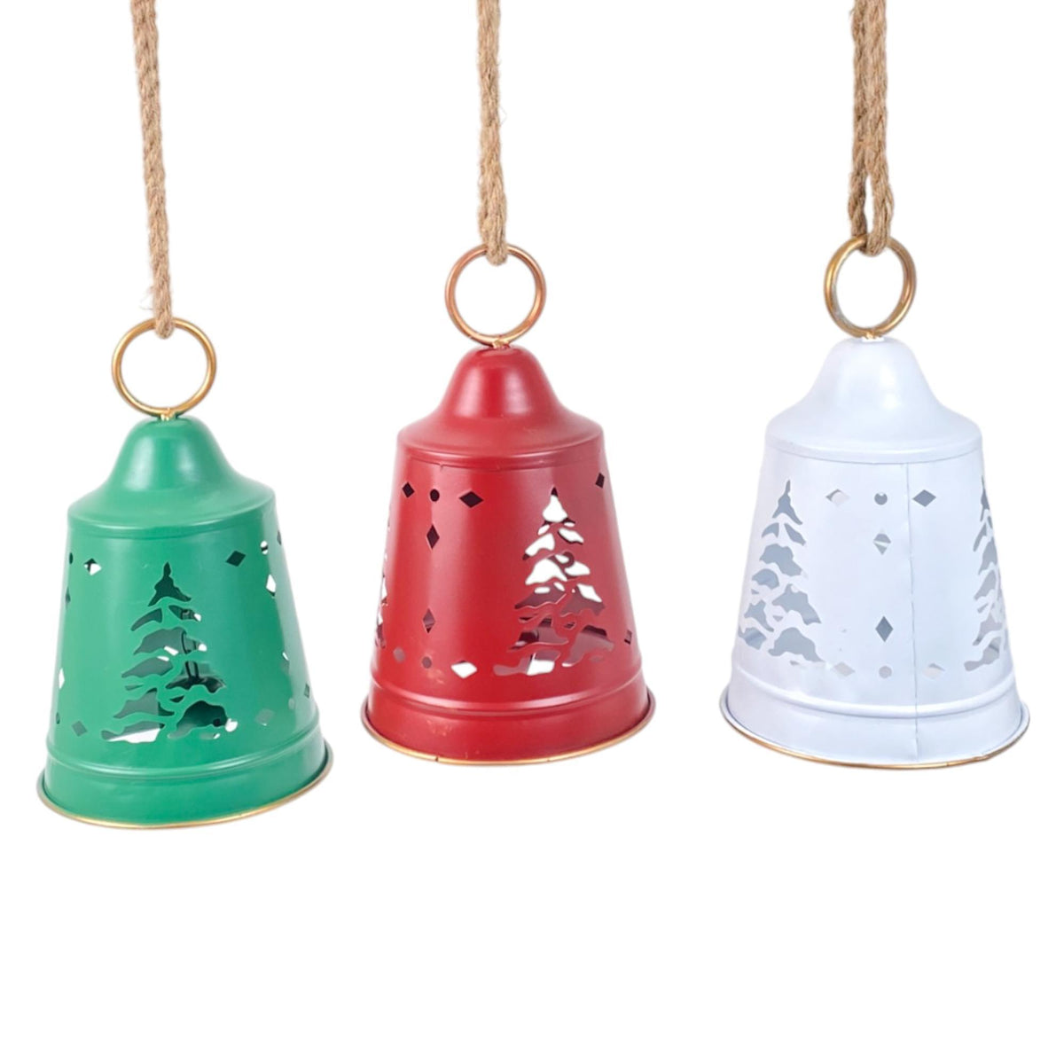 Set de Campanas Navideñas Colgantes de Metal con Calado de Pino