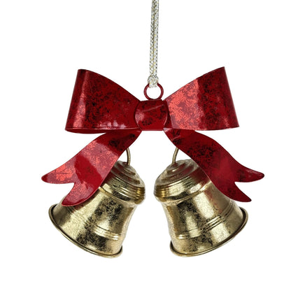 Set de Campanas Navideñas Doradas de Metal – Adorno Colgante con Lazos  metálico
