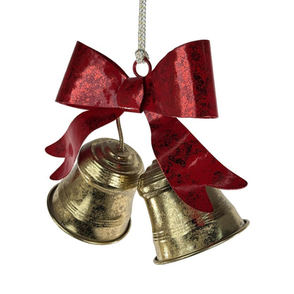 Set de Campanas Navideñas Doradas de Metal – Adorno Colgante con Lazos  metálico