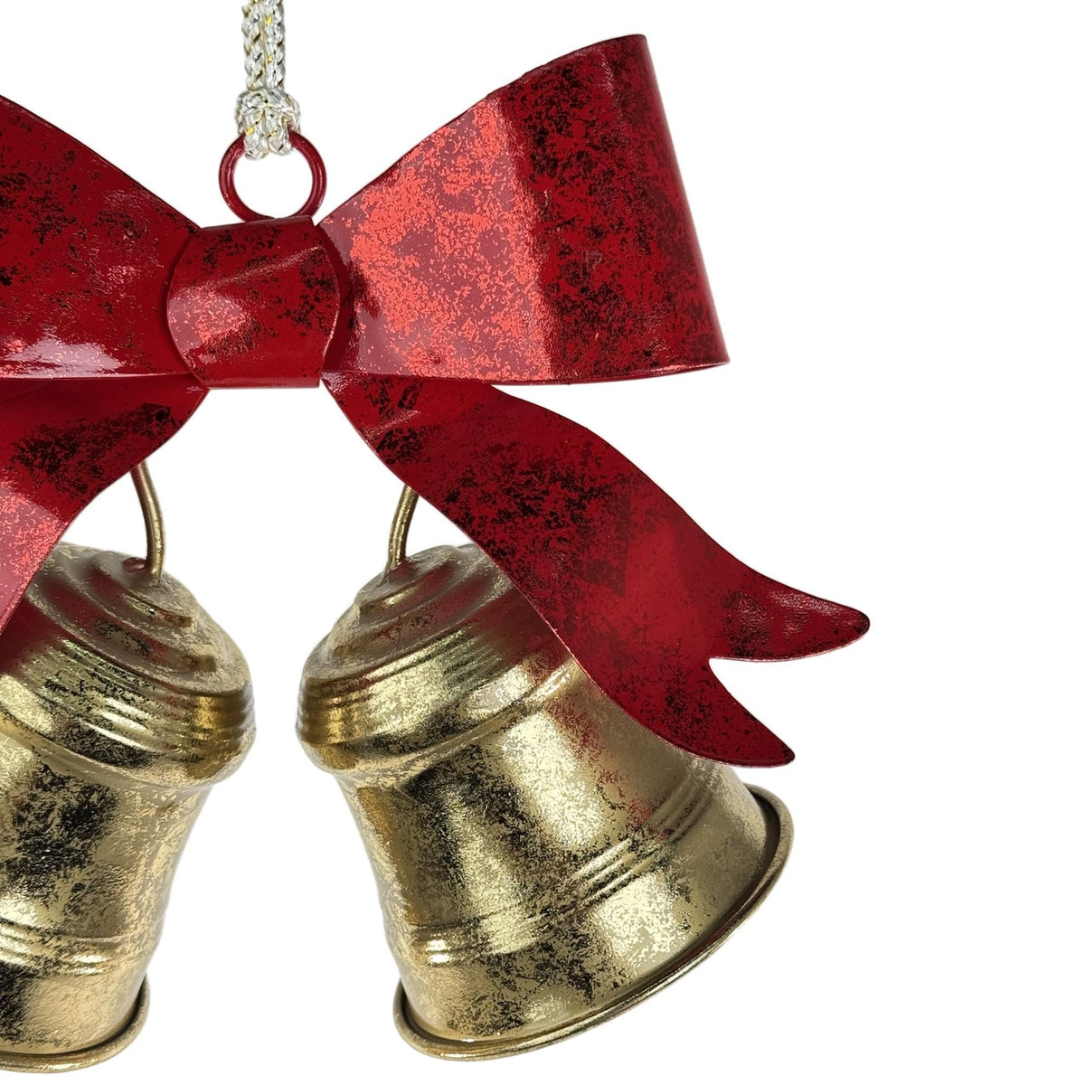 Set de Campanas Navideñas Doradas de Metal – Adorno Colgante con Lazos  metálico