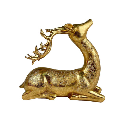 Reno Navideño Escultural Dorado – Figura Coleccionable con Grabado Artístico