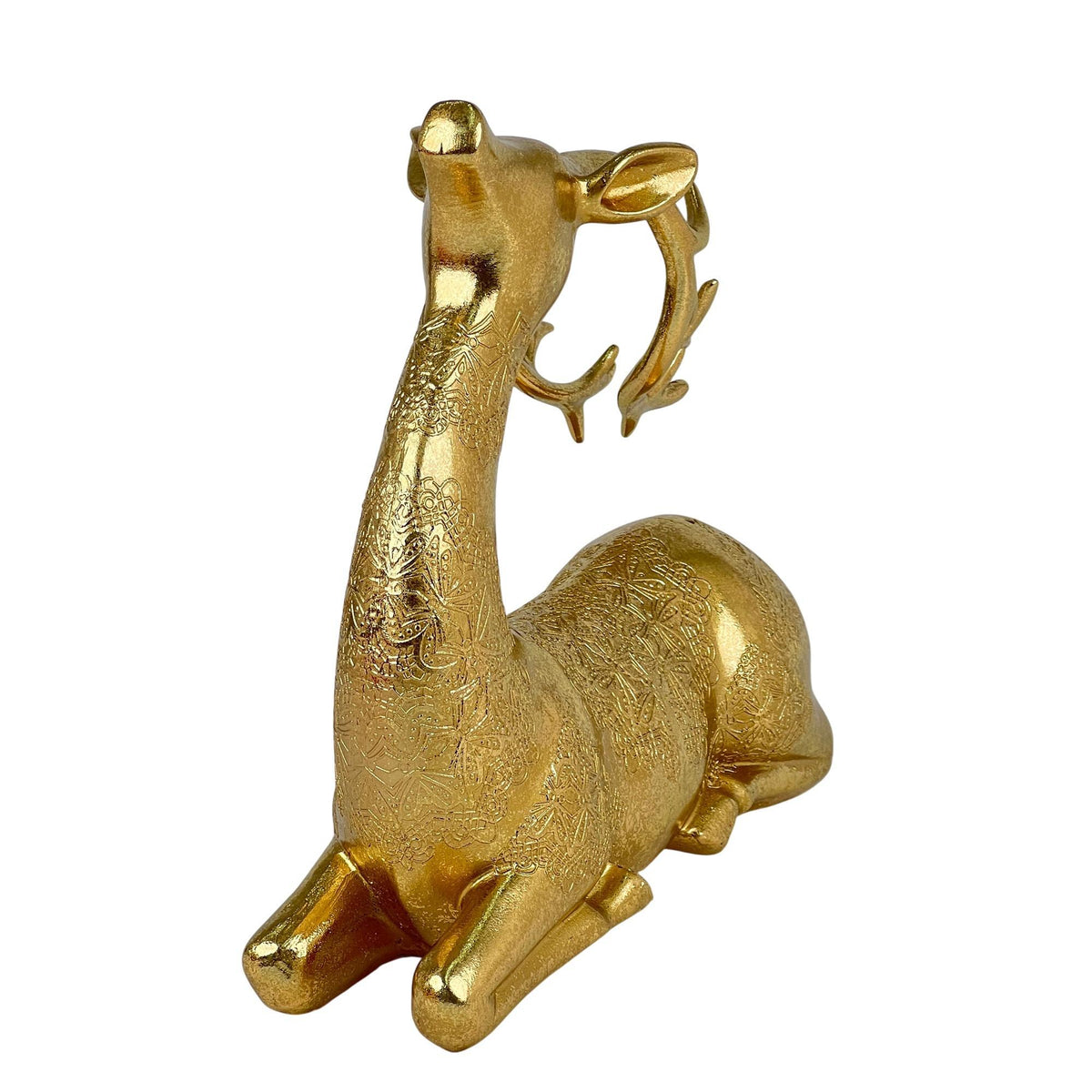 Reno Navideño Escultural Dorado – Figura Coleccionable con Grabado Artístico