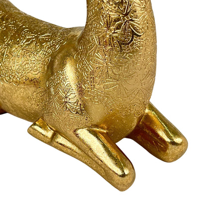 Reno Navideño Escultural Dorado – Figura Coleccionable con Grabado Artístico
