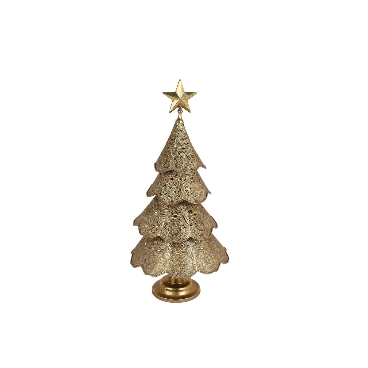Árbol Navideño Dorado en Filigrana de Metal con Estrella