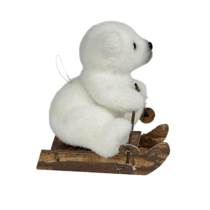Adorno de Oso Polar Esquiador en Trineo de Madera