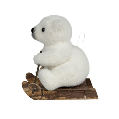 Adorno de Oso Polar Esquiador en Trineo de Madera