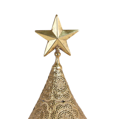 Árbol Navideño Dorado en Filigrana de Metal con Estrella