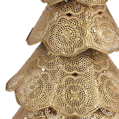 Árbol Navideño Dorado en Filigrana de Metal con Estrella