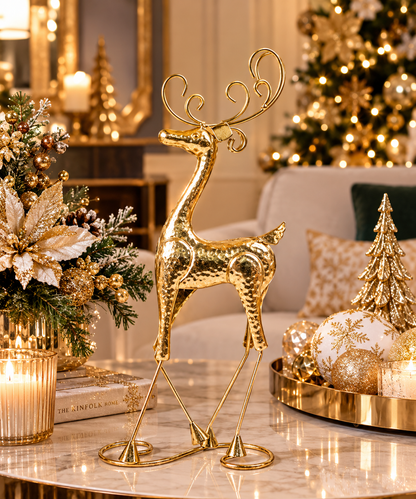 Reno Decorativo Metálico Navideño Dorado de Lujo