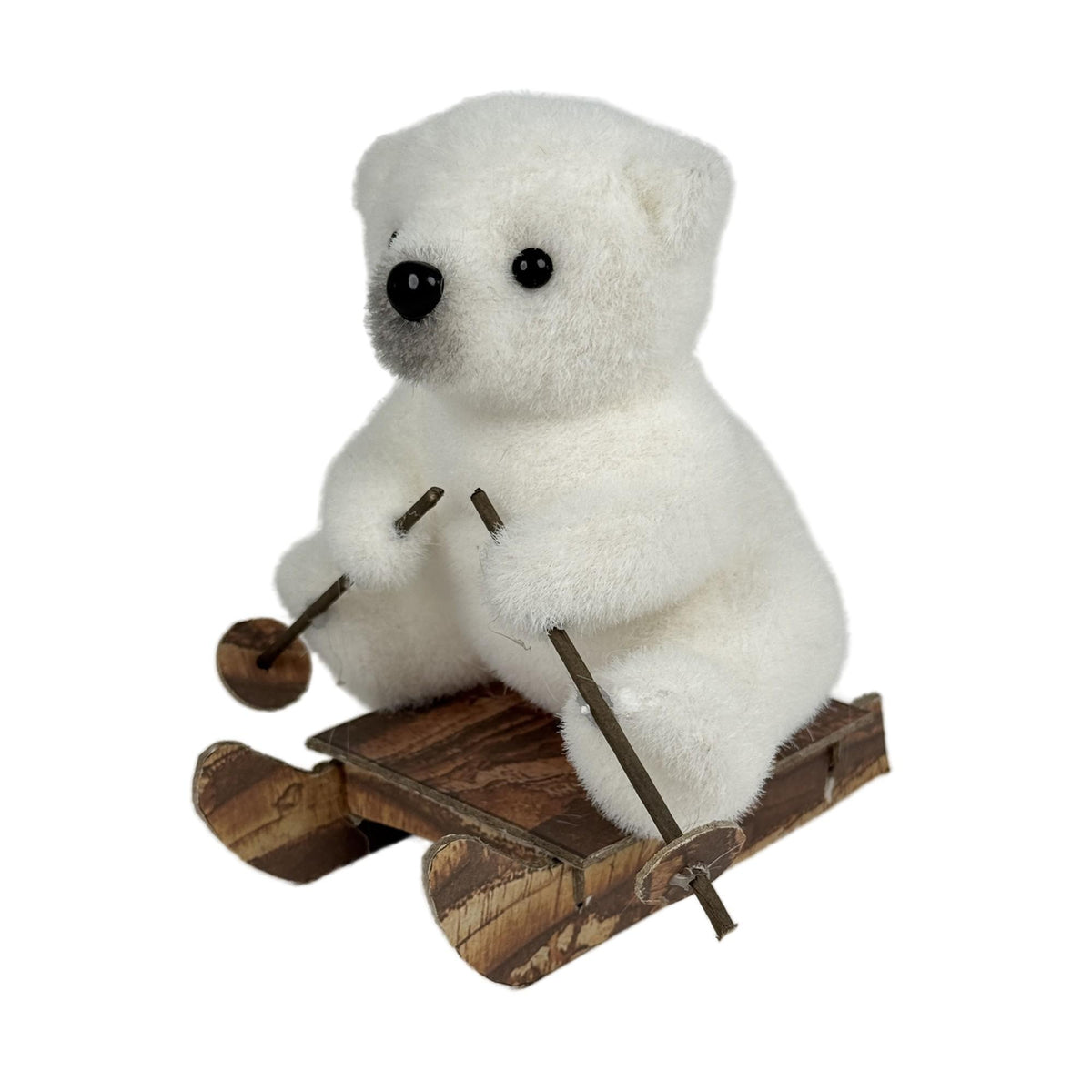 Adorno de Oso Polar Esquiador en Trineo de Madera
