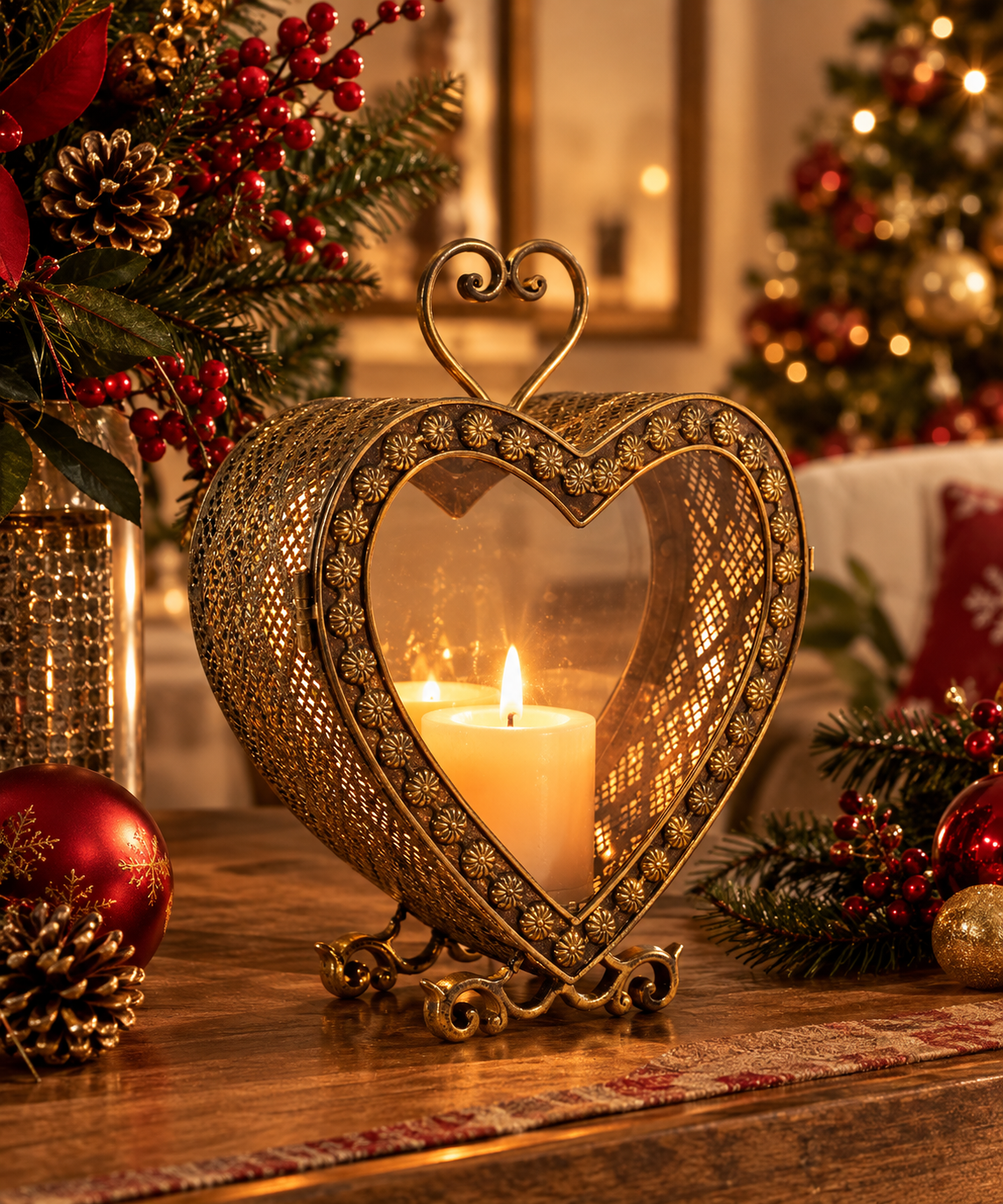 Portavela Metálico Dorado Navideño – Elegancia y Calidez para tu Decoración