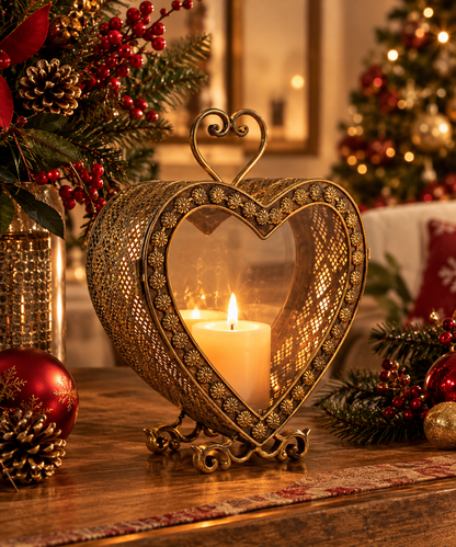 Portavela Metálico Dorado Navideño – Elegancia y Calidez para tu Decoración