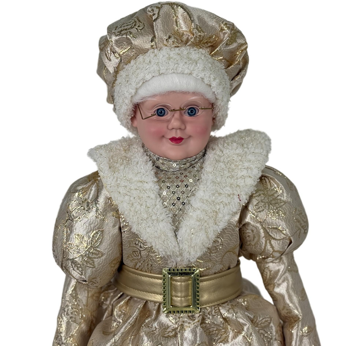 Pareja Navideña de Lujo Santa Claus y Señora Claus en Elegante Dorado y Marfil