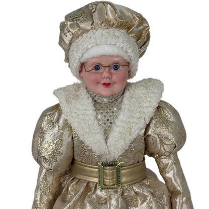 Pareja Navideña de Lujo Santa Claus y Señora Claus en Elegante Dorado y Marfil