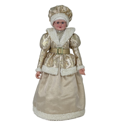 Pareja Navideña de Lujo Santa Claus y Señora Claus en Elegante Dorado y Marfil