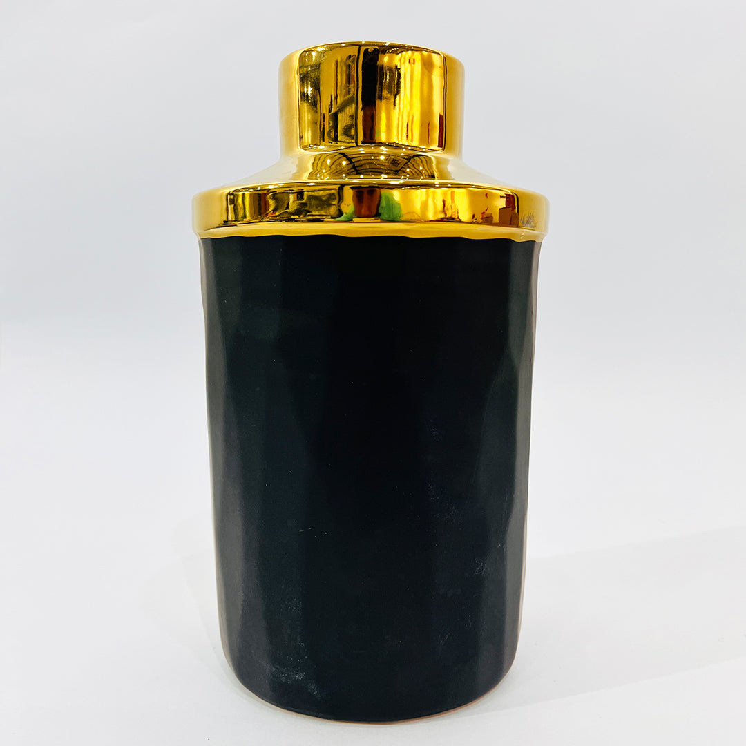 JARRÓN DE DISEÑO CONTEMPORANEO EN NEGRO Y DORADO