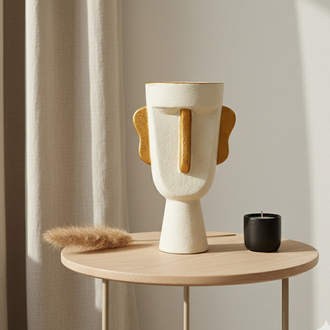 JARRÓN DECORATIVO EN CERÁMICA BLANCA