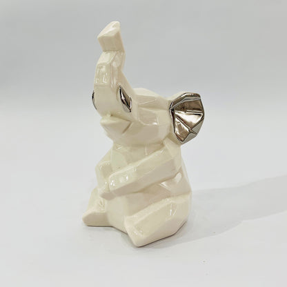 FIGURA ELEFANTE DECORATIVO BLANCO PLATEADO