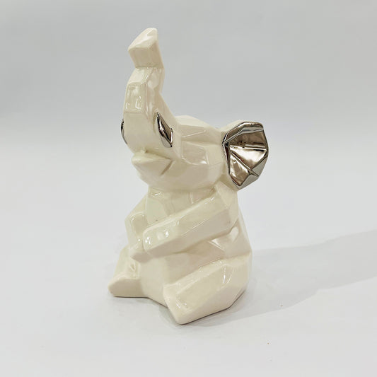 FIGURA ELEFANTE DECORATIVO BLANCO PLATEADO