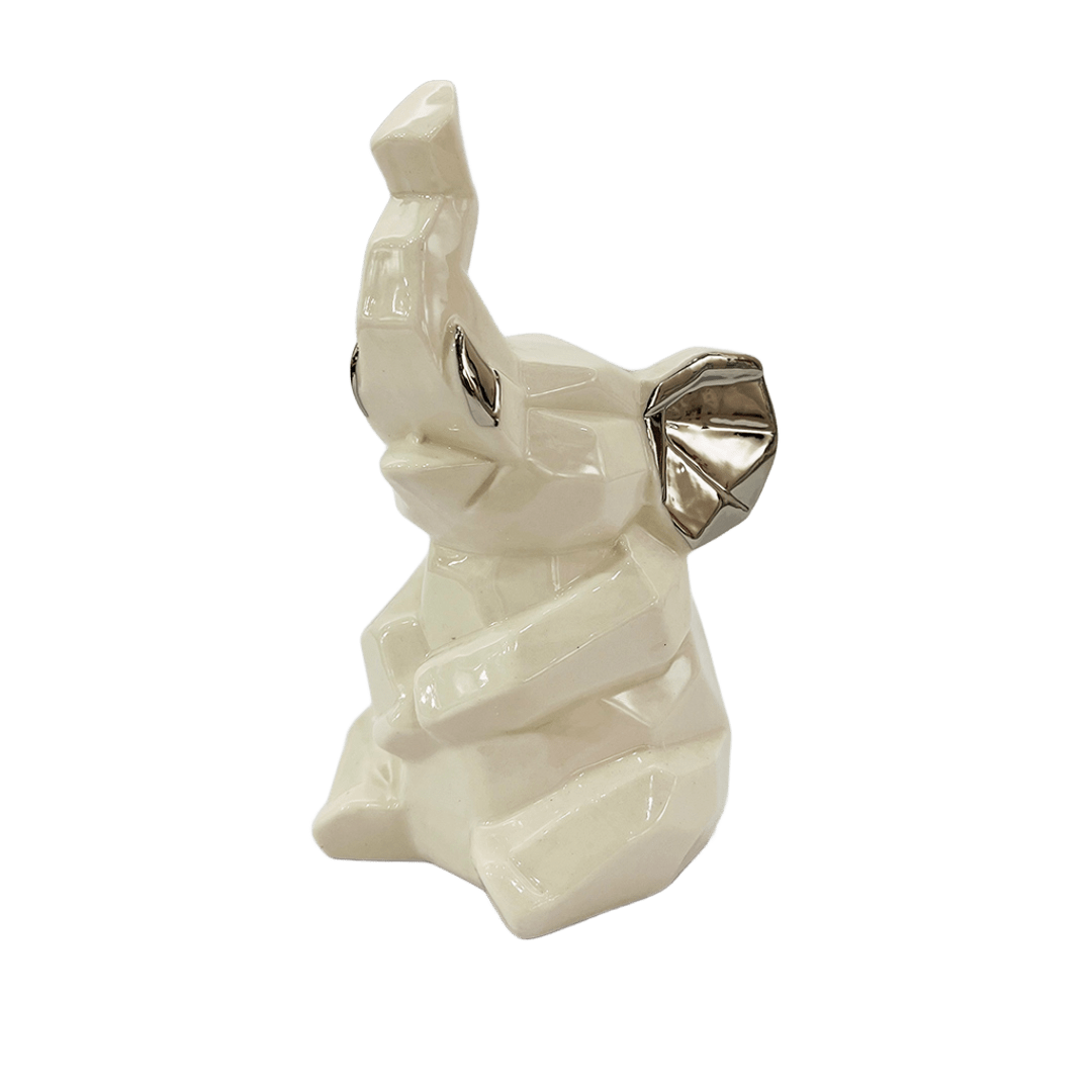 FIGURA ELEFANTE DECORATIVO BLANCO PLATEADO
