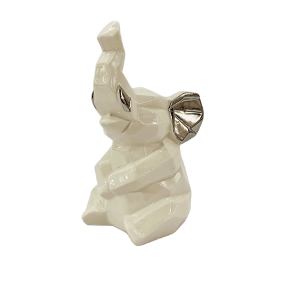 FIGURA ELEFANTE DECORATIVO BLANCO PLATEADO