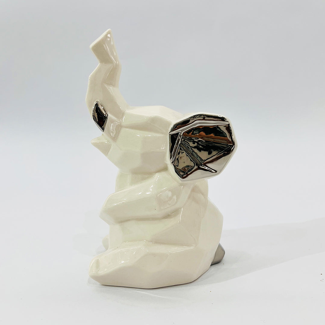 FIGURA ELEFANTE DECORATIVO BLANCO PLATEADO
