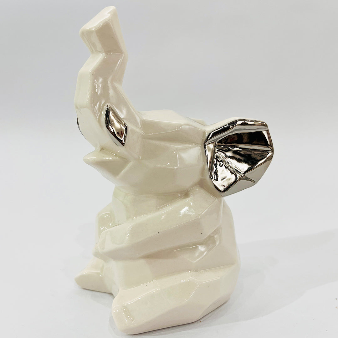 FIGURA ELEFANTE DECORATIVO BLANCO PLATEADO
