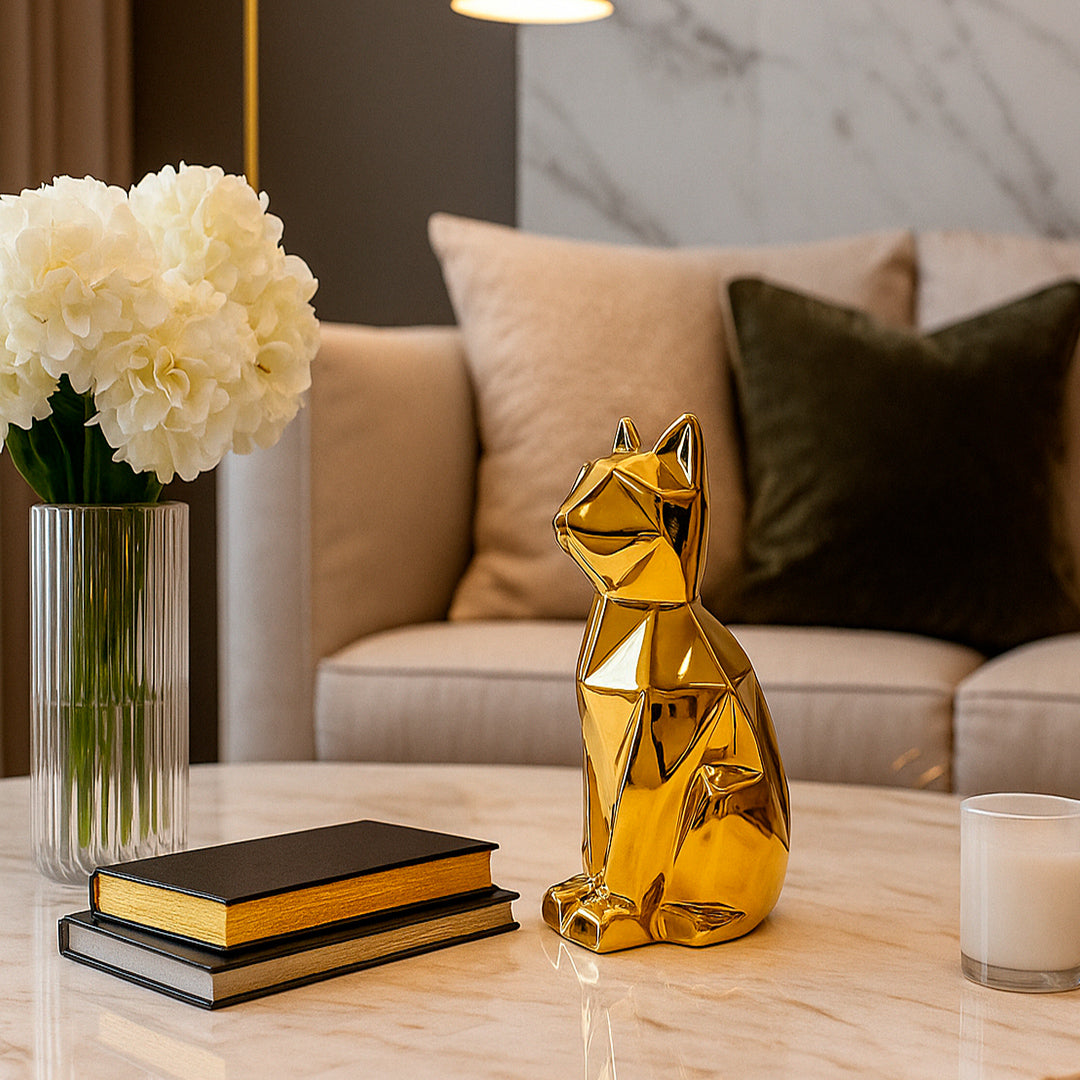 FIGURA DE GATO DECORATIVO DORADO