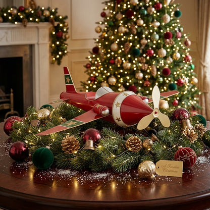 Avión decorativo navideño coleccionable metálico
